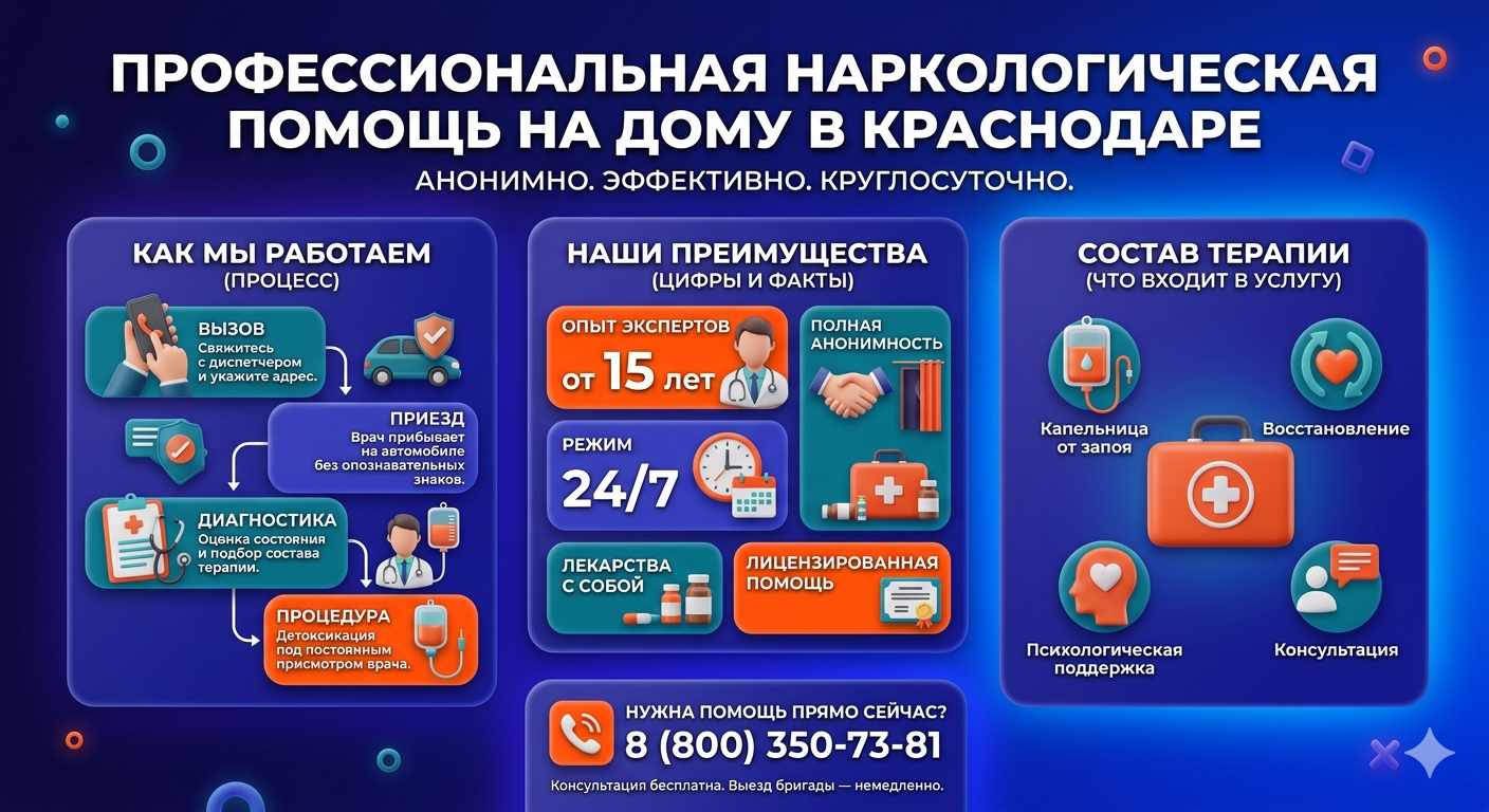 Инфографика о принципах лечения алкоголизма на дому в Севастополе: этапы вызова нарколога, преимущества анонимной детоксикации и состав медицинской помощи.